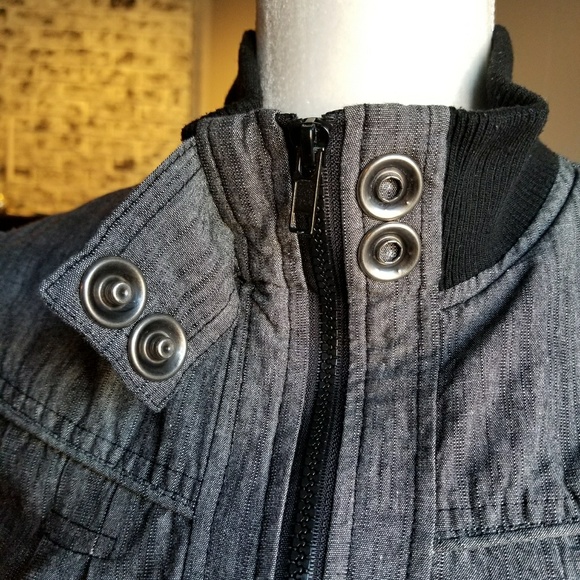 Gray and black jacket with grommet details. - Picture 6 of 8